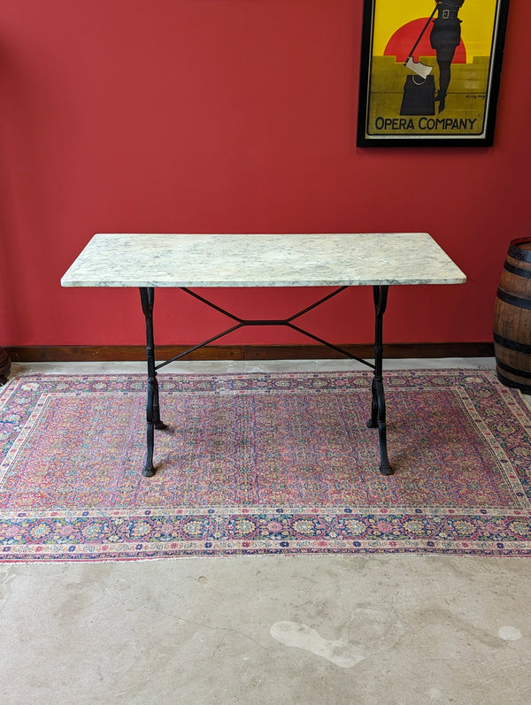 Mid Century French Marble Topped Cast Iron Table