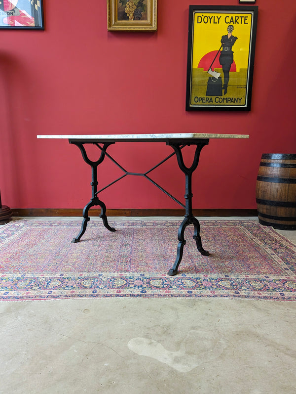 Mid Century French Marble Topped Cast Iron Table