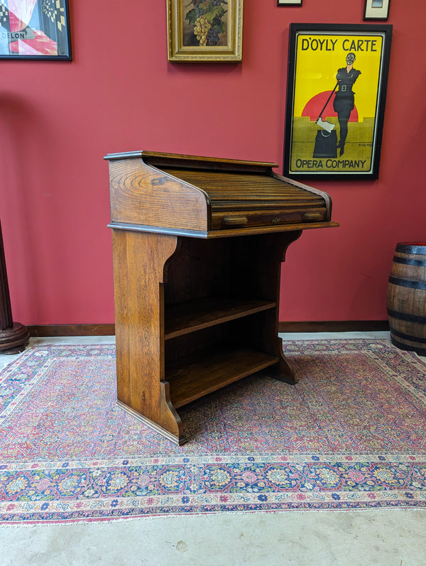 Antique Edwardian Oak Roll Top Bureau Bookcase Desk