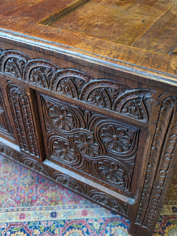 Antique 17th Century Carved Oak Coffer