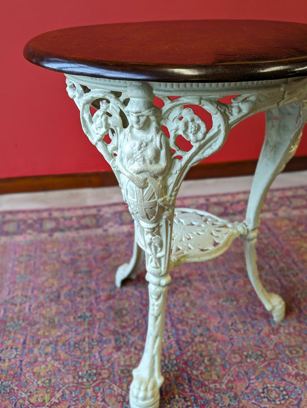 Antique Victorian Mahogany Topped Cast Iron Circular Pub Table