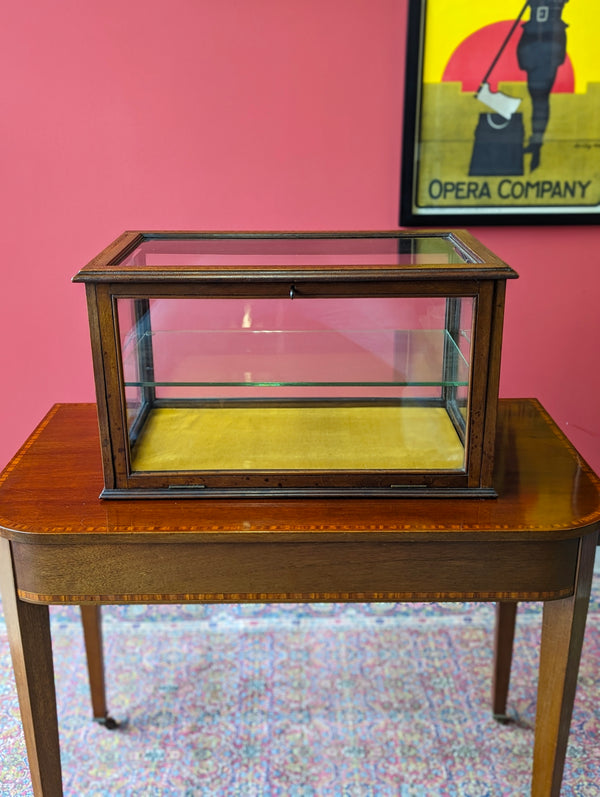 Antique Edwardian Inlaid Mahogany Glass Shop Counter Display Case