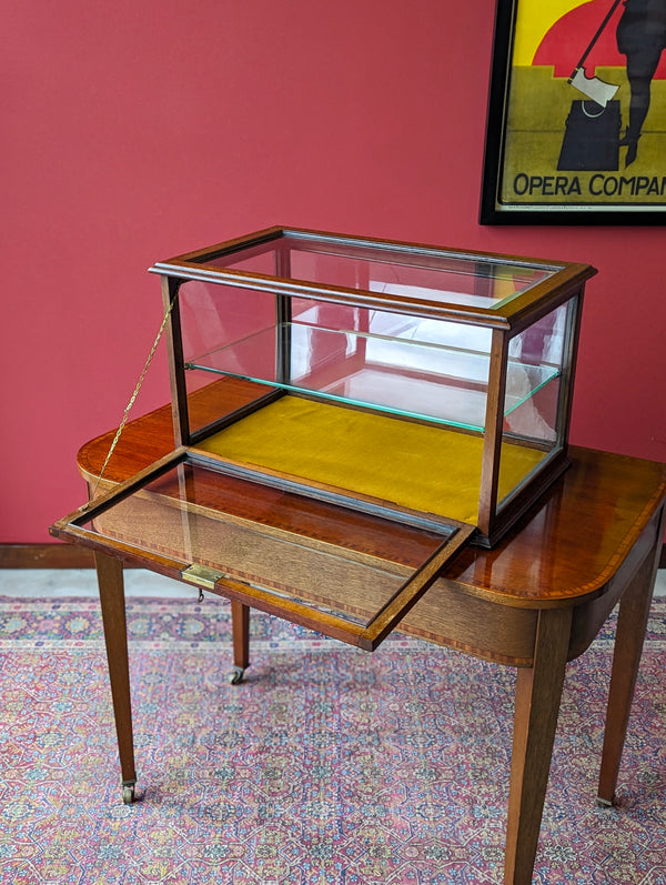 Antique Edwardian Inlaid Mahogany Glass Shop Counter Display Case