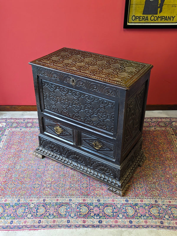 Antique Early 19th Century Carved Ebonised Mule Chest