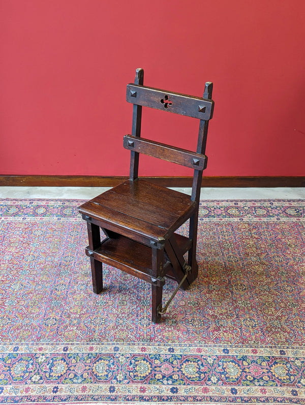 Antique Victorian Oak Arts & Crafts Metamorphic Library Chair / Steps