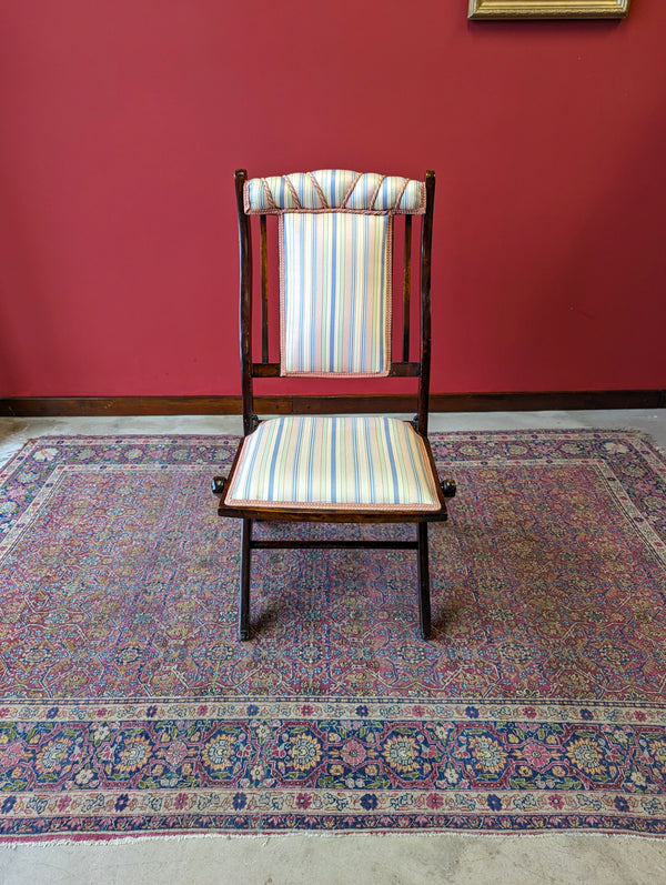 Antique Victorian Upholstered Mahogany Folding Campaign Chair