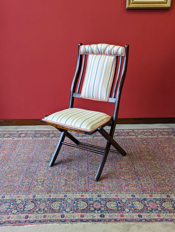 Antique Victorian Upholstered Mahogany Folding Campaign Chair