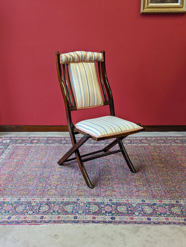 Antique Victorian Upholstered Mahogany Folding Campaign Chair