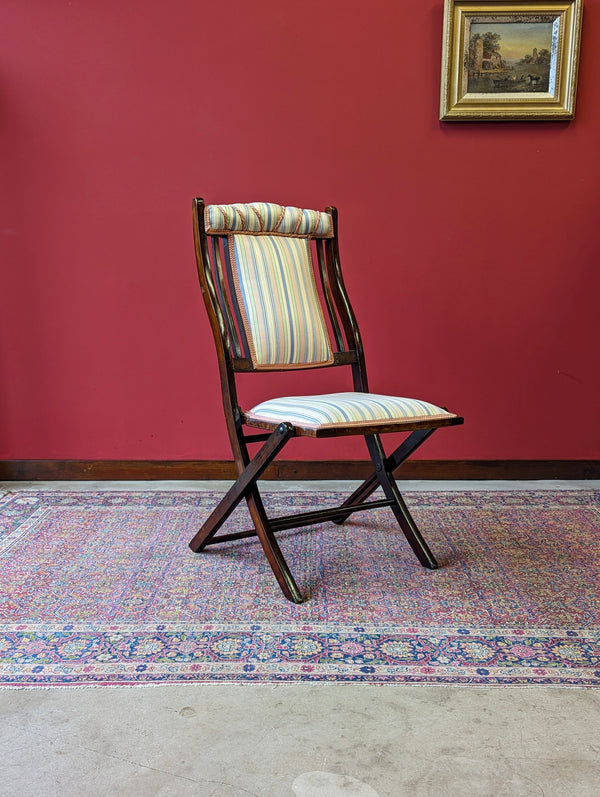 Antique Victorian Upholstered Mahogany Folding Campaign Chair