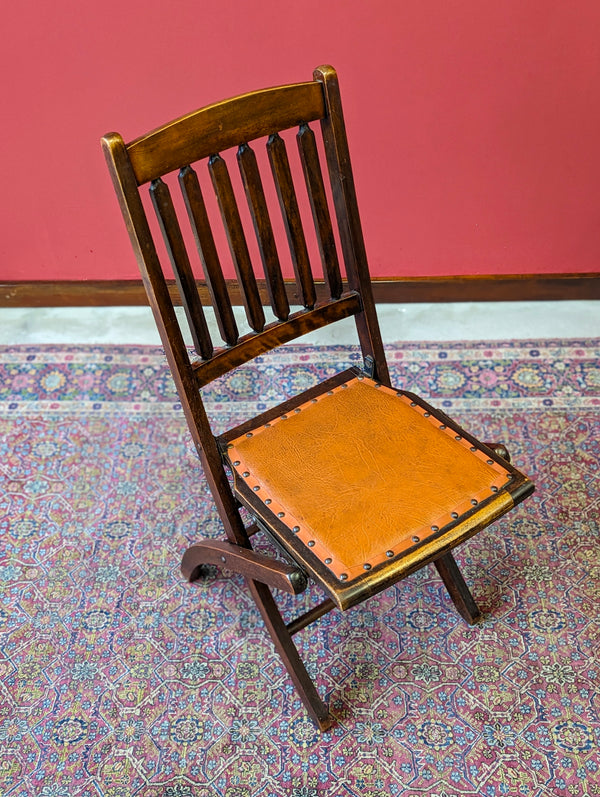 Antique Early 20th Century Beech Folding Campaign Chair