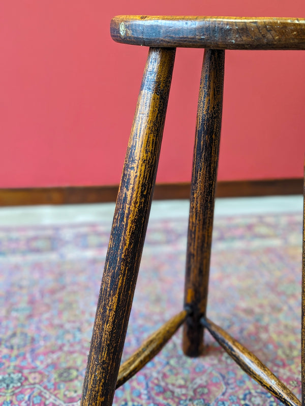 Antique Victorian Oak Tripod Stool