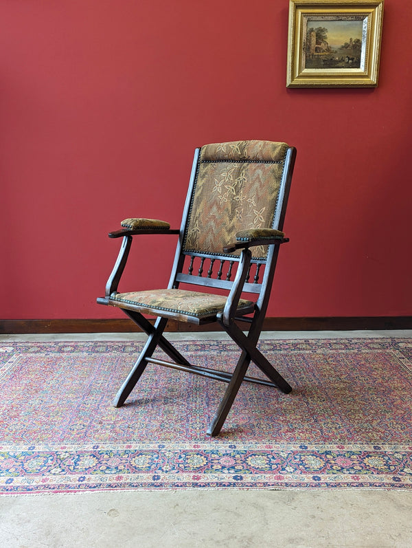 Antique Victorian Mahogany Upholstered Folding Campaign Chair