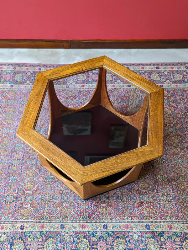 Mid Century G Plan Hexagonal Teak Glass Topped Coffee Table