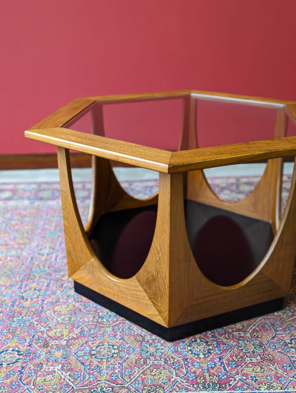 Mid Century G Plan Hexagonal Teak Glass Topped Coffee Table