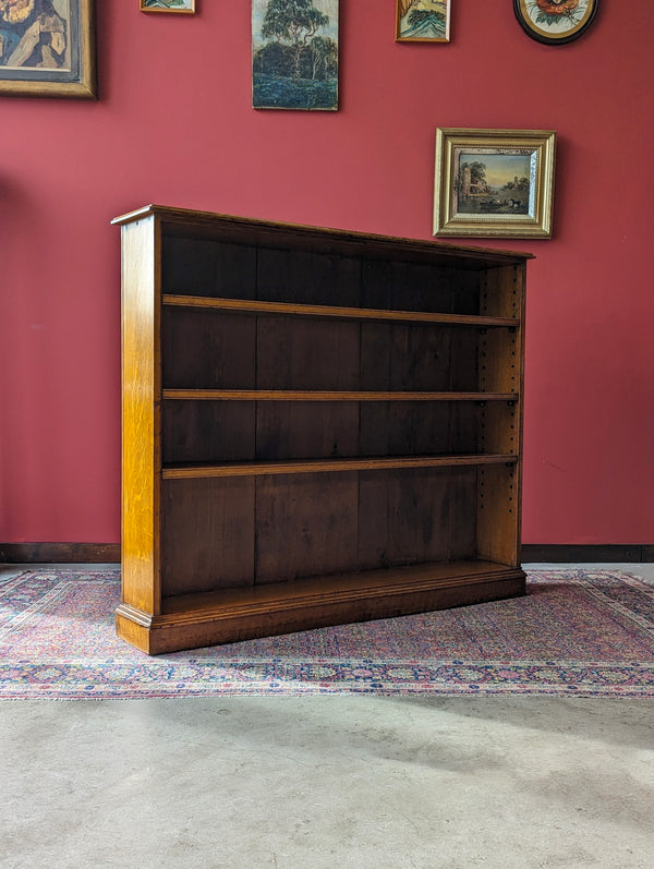 Antique Early 20th Century Light Oak Slim Open Bookcase