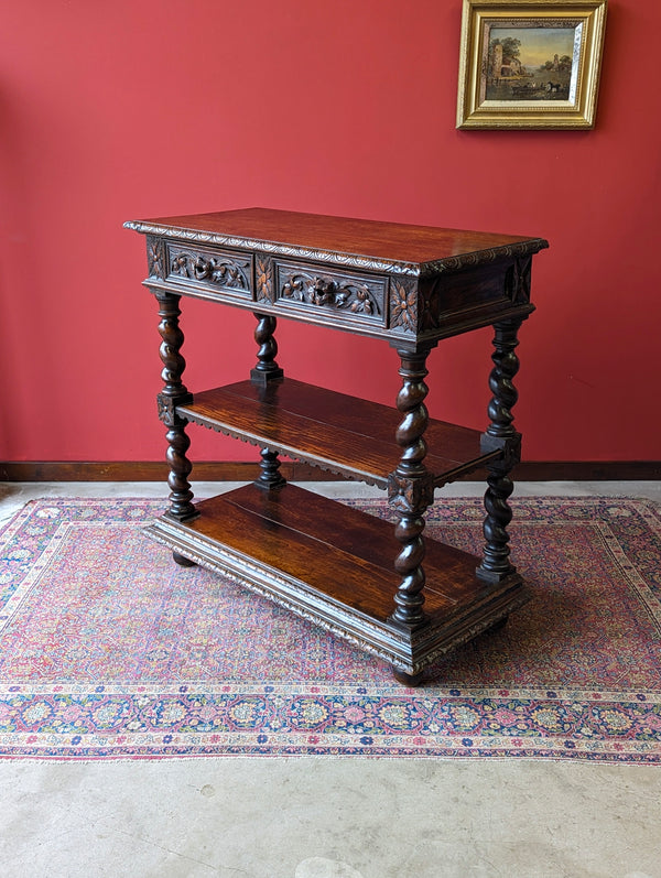 Antique Victorian Carved Oak Buffet / Tiered Side Table