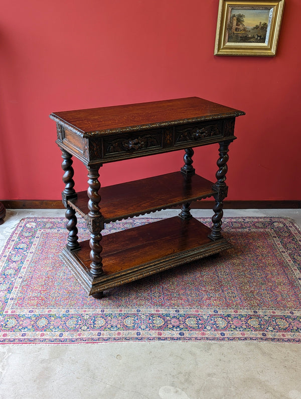 Antique Victorian Carved Oak Buffet / Tiered Side Table