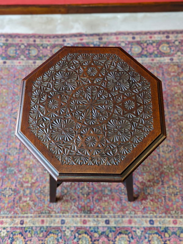 Antique Edwardian Chip Carved Mahogany Octagonal Occasional Table