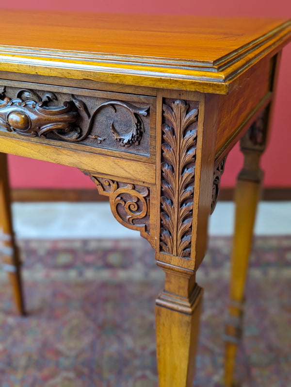 Antique Victorian Carved Walnut Side Table with Drawer