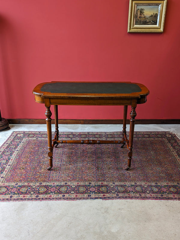 Antique Victorian Mahogany Green Leather Topped Library Table Desk