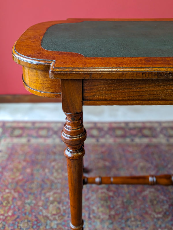 Antique Victorian Mahogany Green Leather Topped Library Table Desk