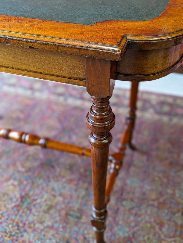 Antique Victorian Mahogany Green Leather Topped Library Table Desk