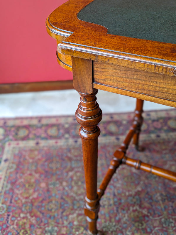 Antique Victorian Mahogany Green Leather Topped Library Table Desk