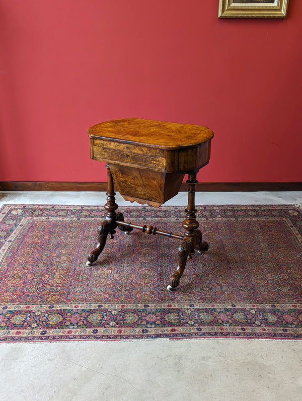 Antique Early Victorian Walnut Writing Table / Sewing Table
