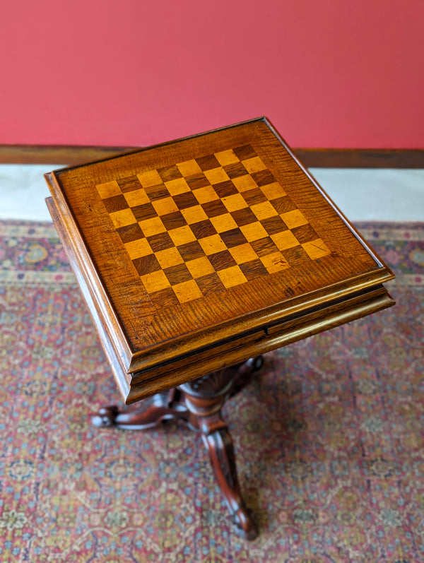 Antique Victorian Mahogany Games Table / Chess Table