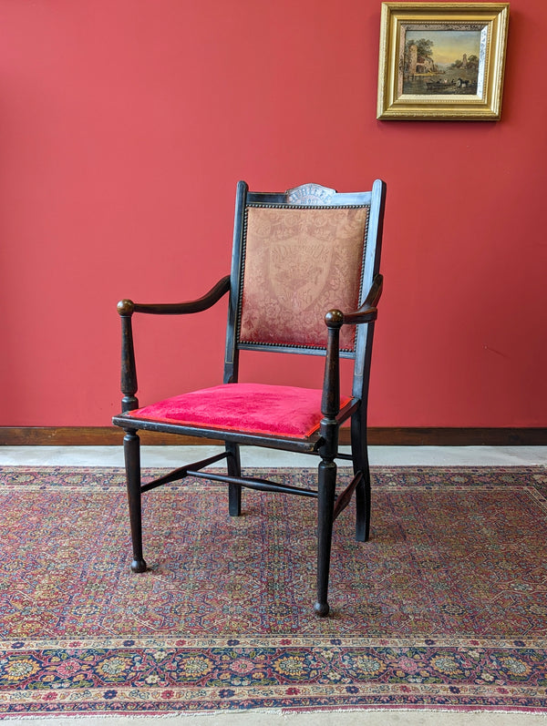 Antique Arts & Crafts 19th Century Queen Victoria Diamond Jubilee Mahogany Elbow Chair