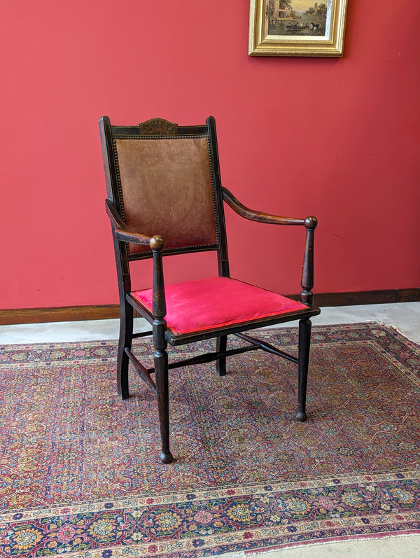 Antique Arts & Crafts 19th Century Queen Victoria Diamond Jubilee Mahogany Elbow Chair