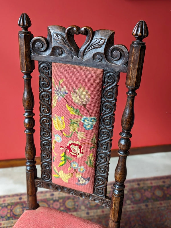 Antique Georgian Tapestry Upholstered Oak Side Chair
