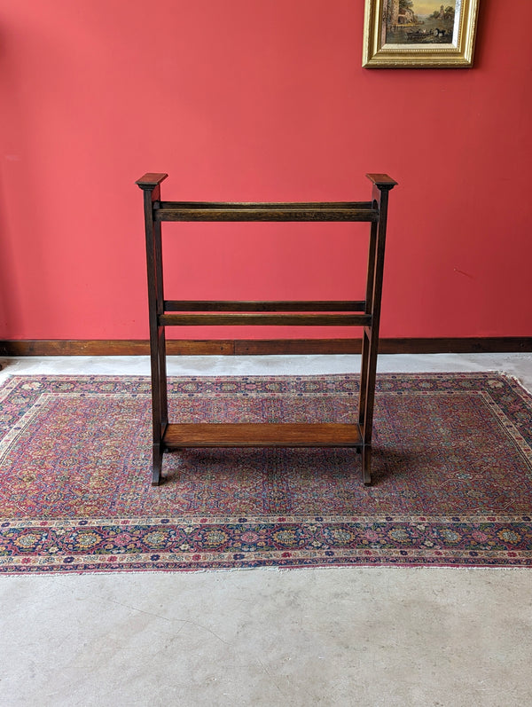 Antique Arts & Crafts Oak Towel Rail Stand