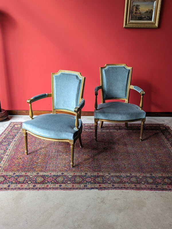 Pair of Mid 20th Century French Louis XVI Style Salon Armchairs / Fauteuils