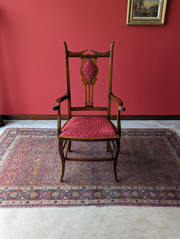 Antique Edwardian Mahogany Arts & Crafts Elbow Chair / Desk Chair