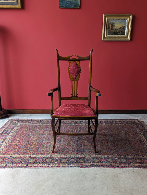 Antique Edwardian Mahogany Arts & Crafts Elbow Chair / Desk Chair