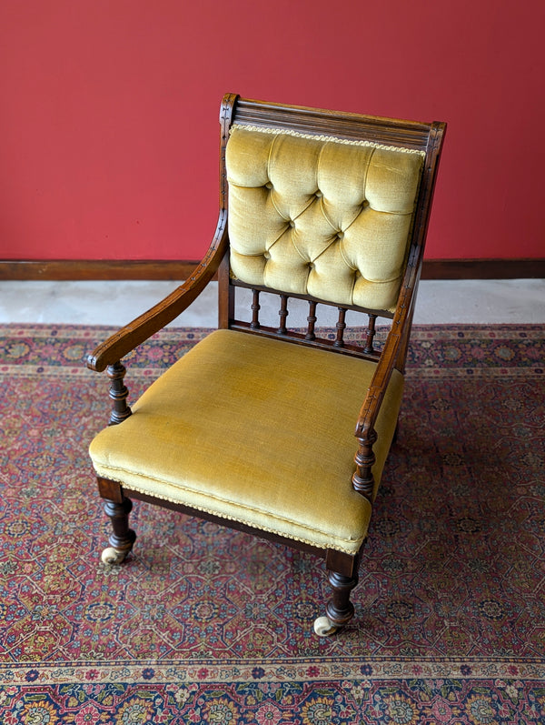 Antique Victorian Upholstered Mahogany Armchair