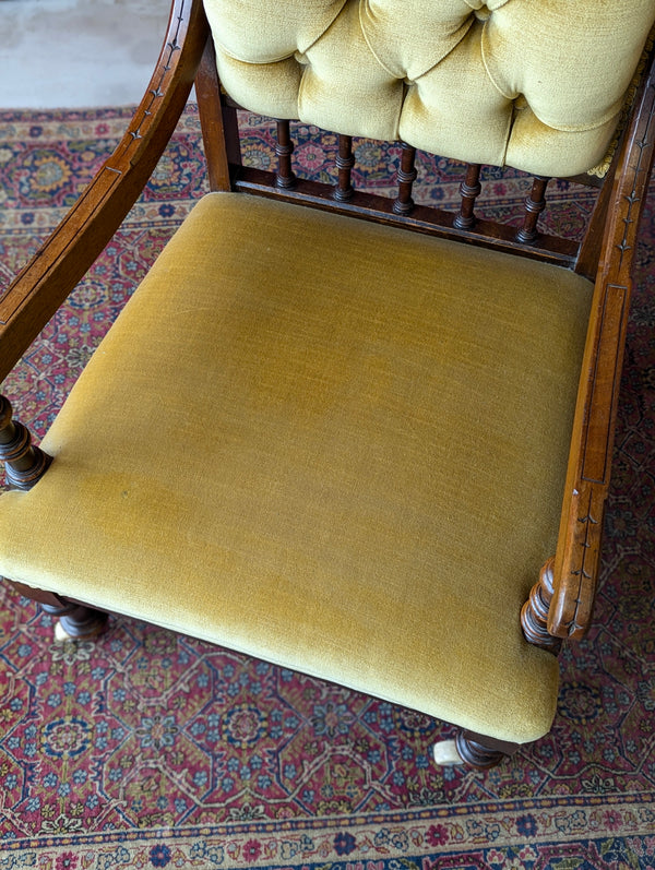 Antique Victorian Upholstered Mahogany Armchair