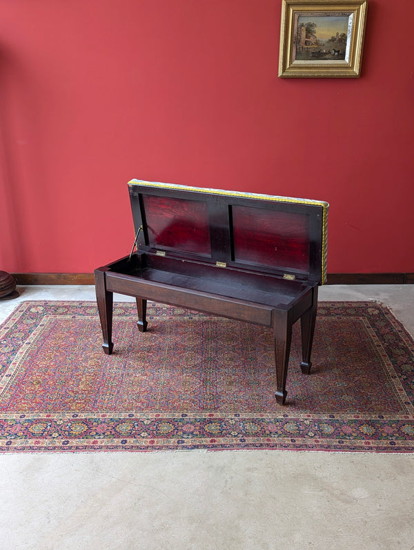 Antique Edwardian Mahogany Duet Piano Stool / Window Seat