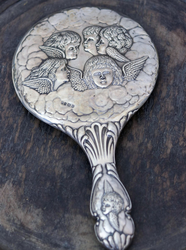 Silver Cherub Art Nouveau Hand Mirror