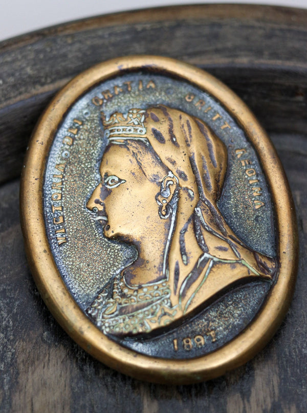 Queen Victoria Antique Brass Portrait Jubilee Plaque