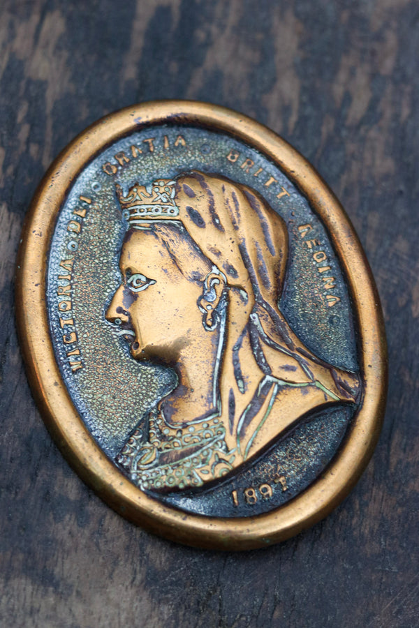 Queen Victoria Antique Brass Portrait Jubilee Plaque