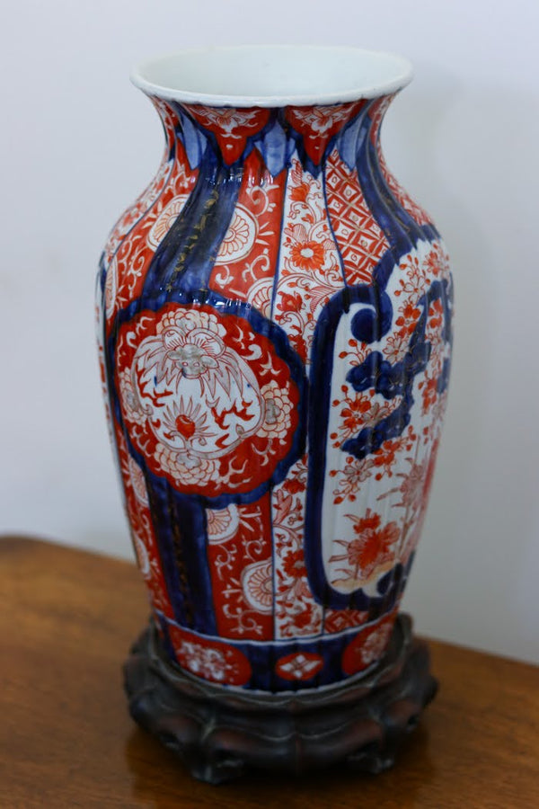 Meiji Period Imari Ribbed Vase