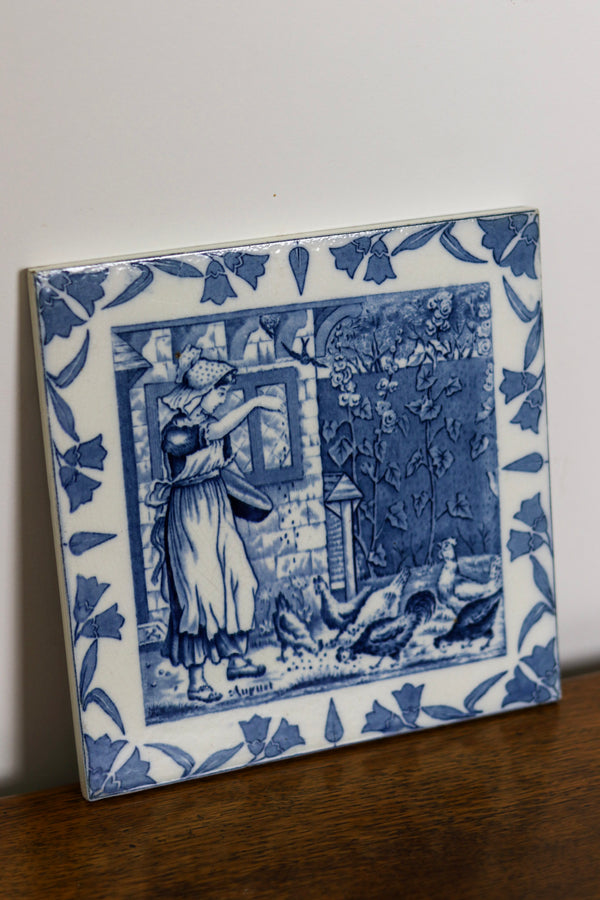 Rare Double-Sided Antique Wedgwood August Month Tile
