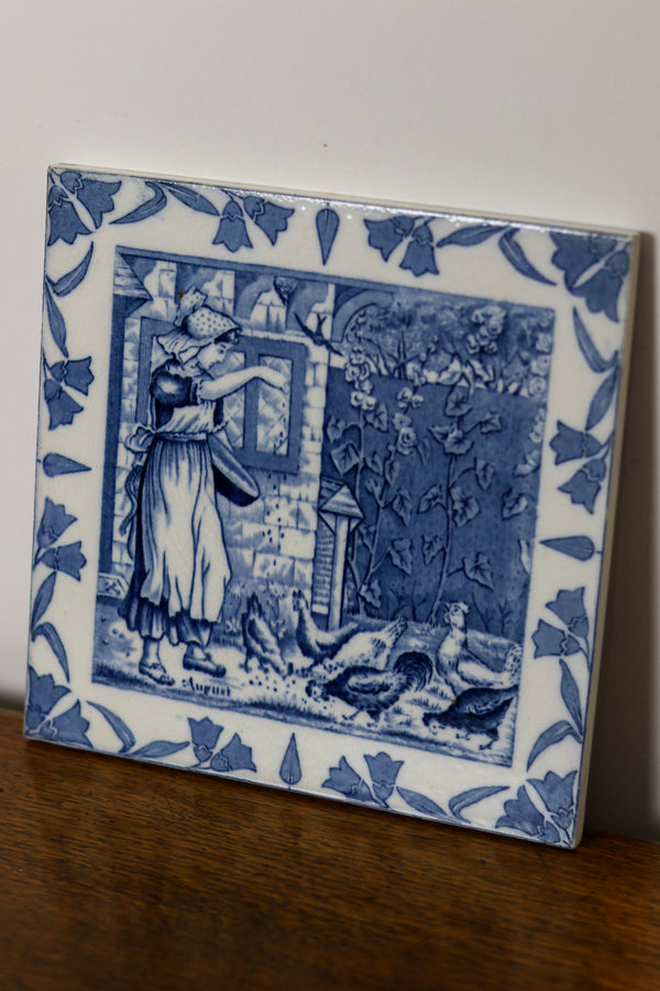 Rare Double-Sided Antique Wedgwood August Month Tile