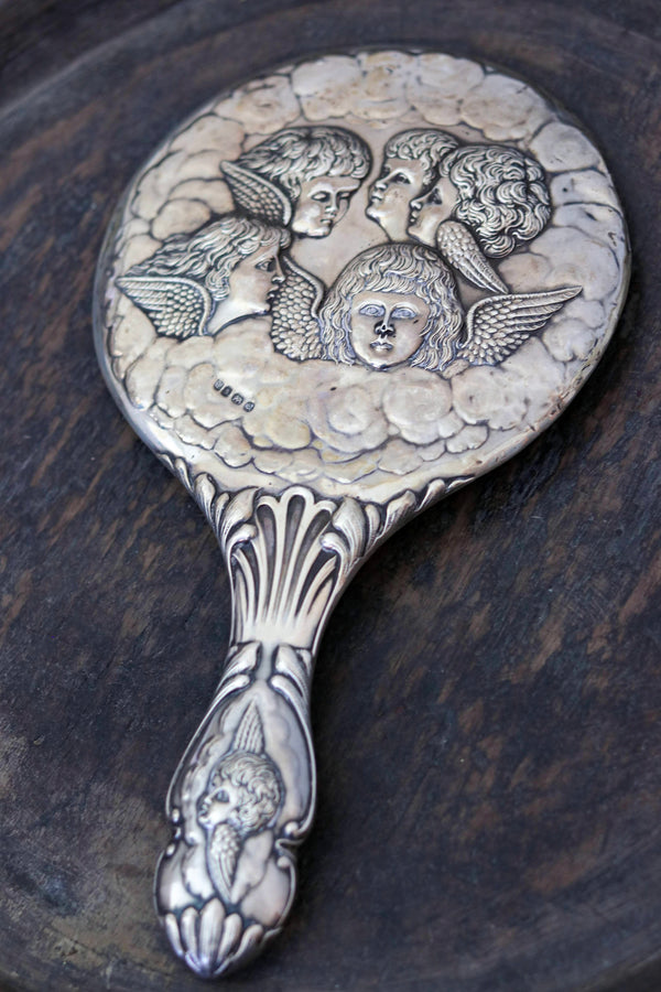 Silver Cherub Art Nouveau Hand Mirror