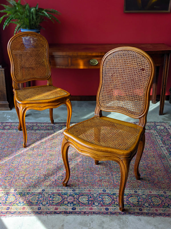 Pair of French Antique Walnut Cane Bergere Hall Chairs