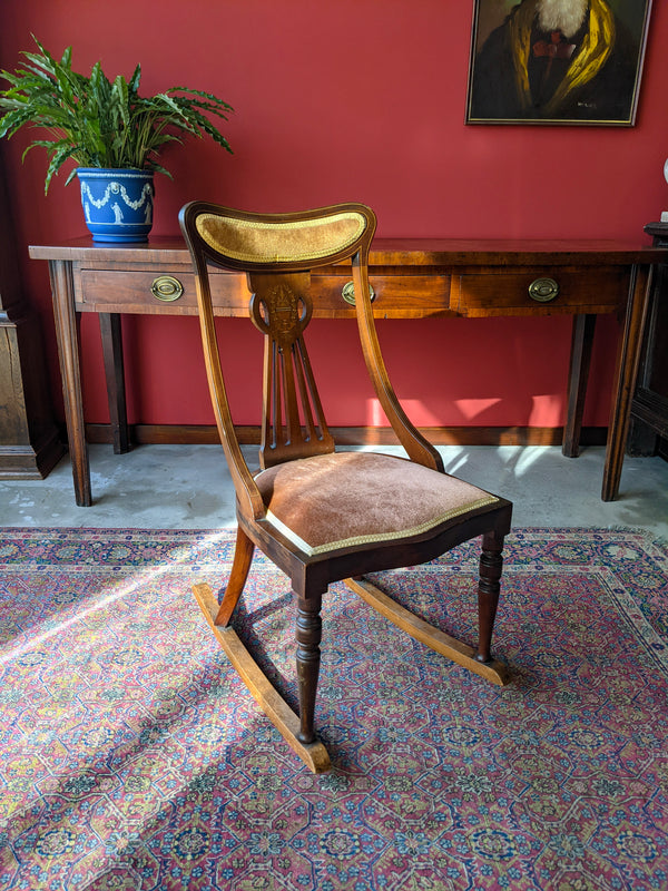 Antique Edwardian Inlaid Mahogany Rocking Chair