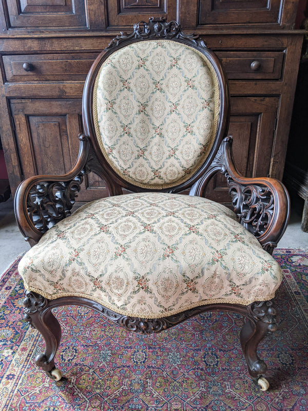 Pair of Antique Victorian Carved Walnut Parlor Chairs