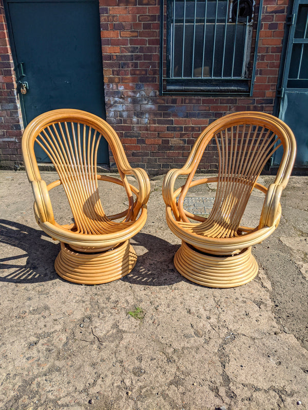 Pair of Mid Century Swivel Rocking Bamboo Chairs